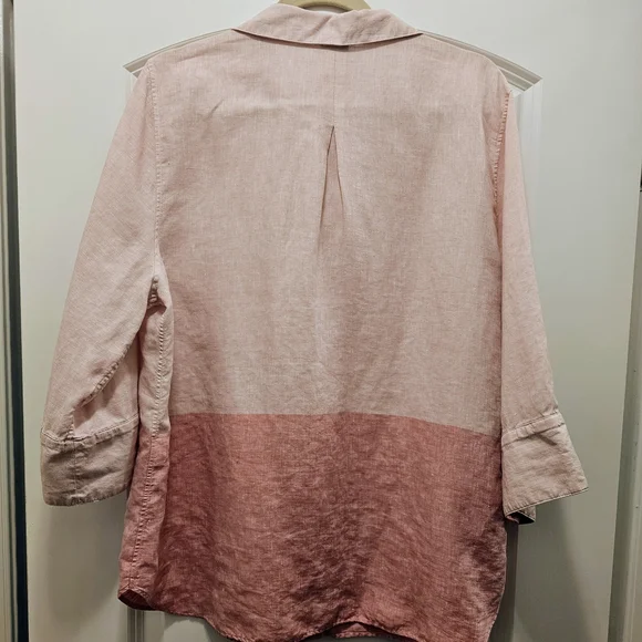 Chico’s No Iron 100% Linen Ombre Button Front Shirt Size 3 XL Pink - Picture 3 of 6